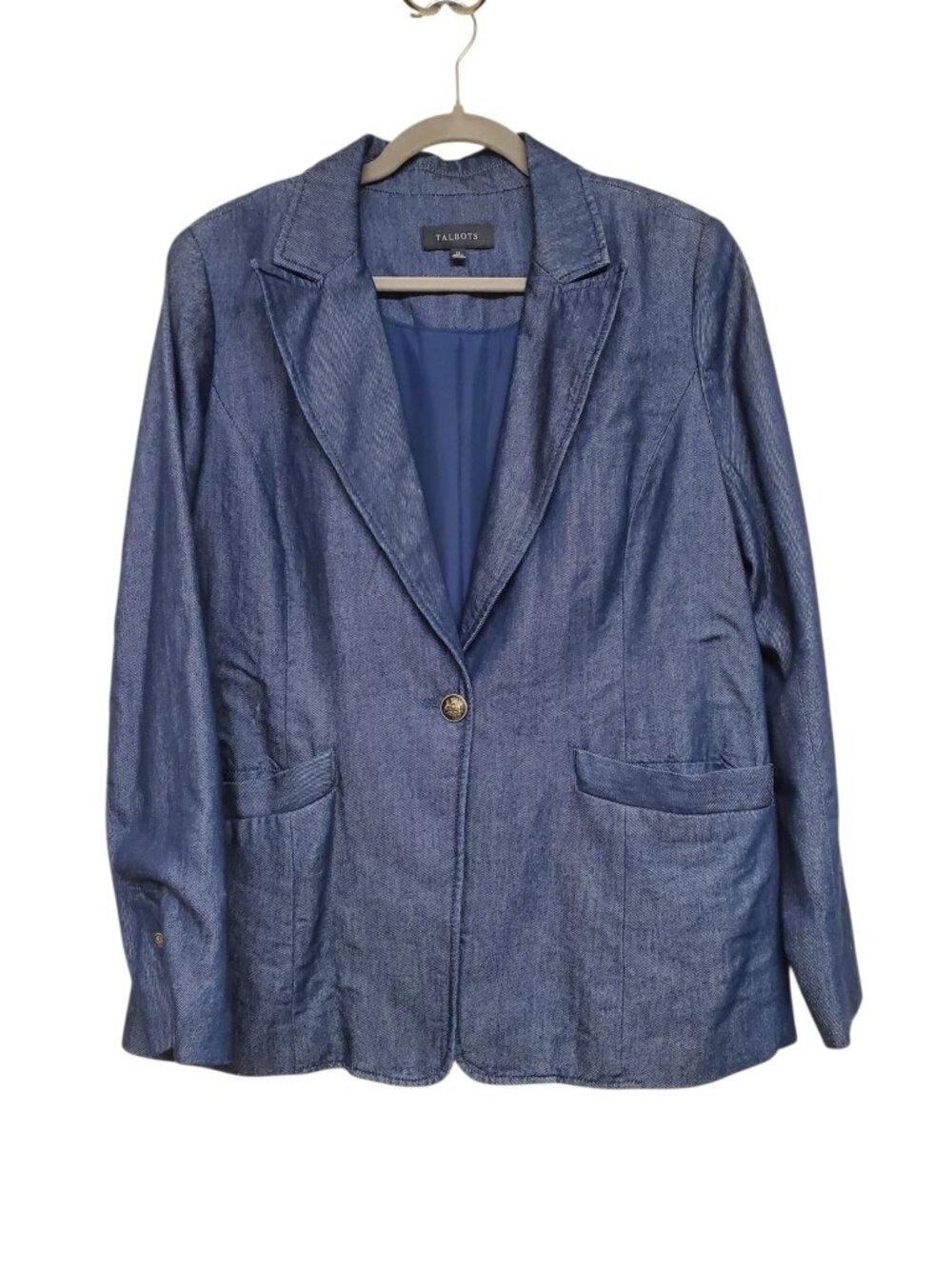 Talbots Women's Dark Blue Dressy Chambray Single Button Career Blazer Size 12